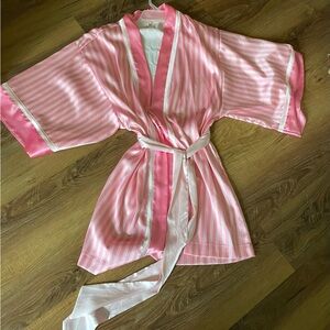 Vintage 2015 Victoria Secrets Pink Striped Women's Kimono Robe